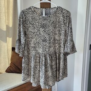 MTS Black and Cream Animal Print Blouse, Size S